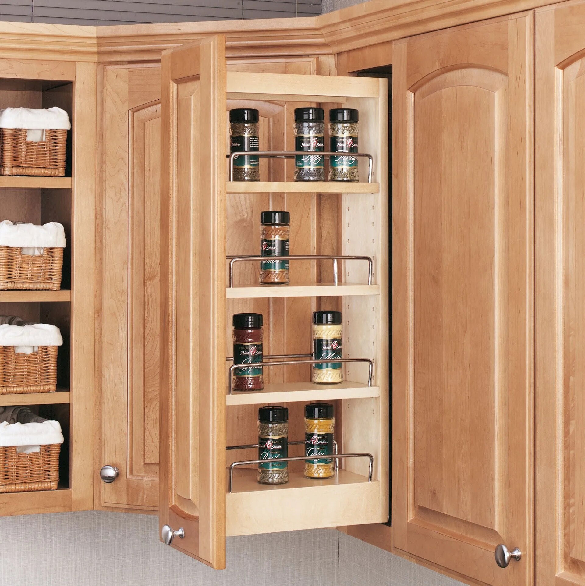 Rev-A-Shelf - 8" Cabinet Pullout Organizer with Wood Adjustable Shelves Wall Accessories