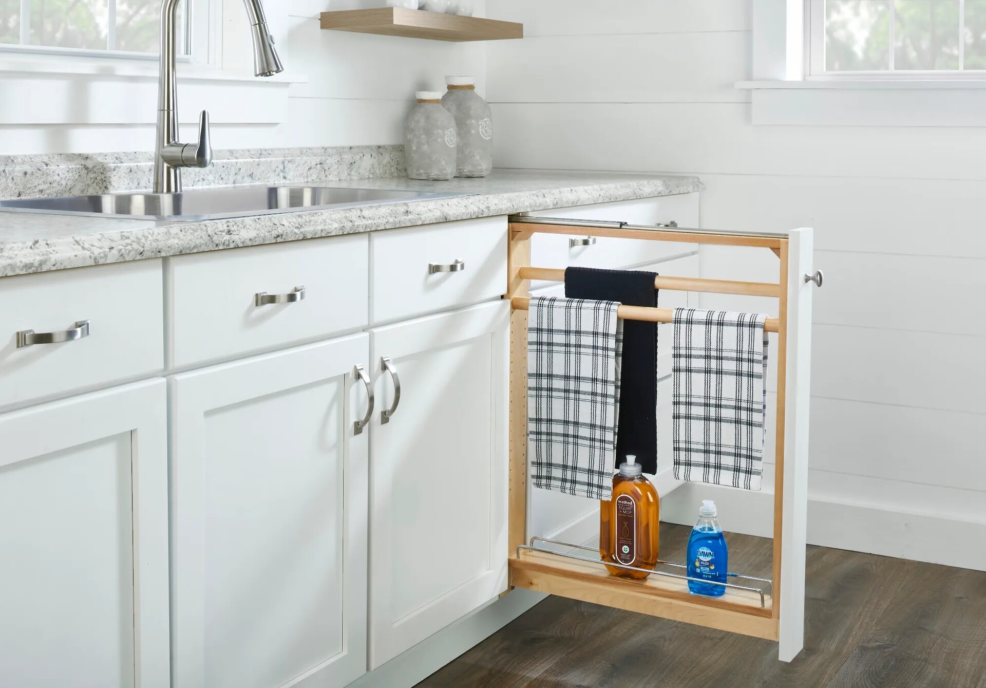 Rev-A-Shelf - Maple 3" Pull-Out Between Cabinet Towel Bar Base Filler with Ball-Bearing Soft-Close Slides